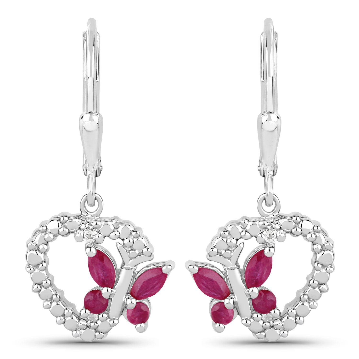 0.59 Carat Genuine Ruby and Created White Sapphire .925 Sterling Silver Earrings Regular Quality