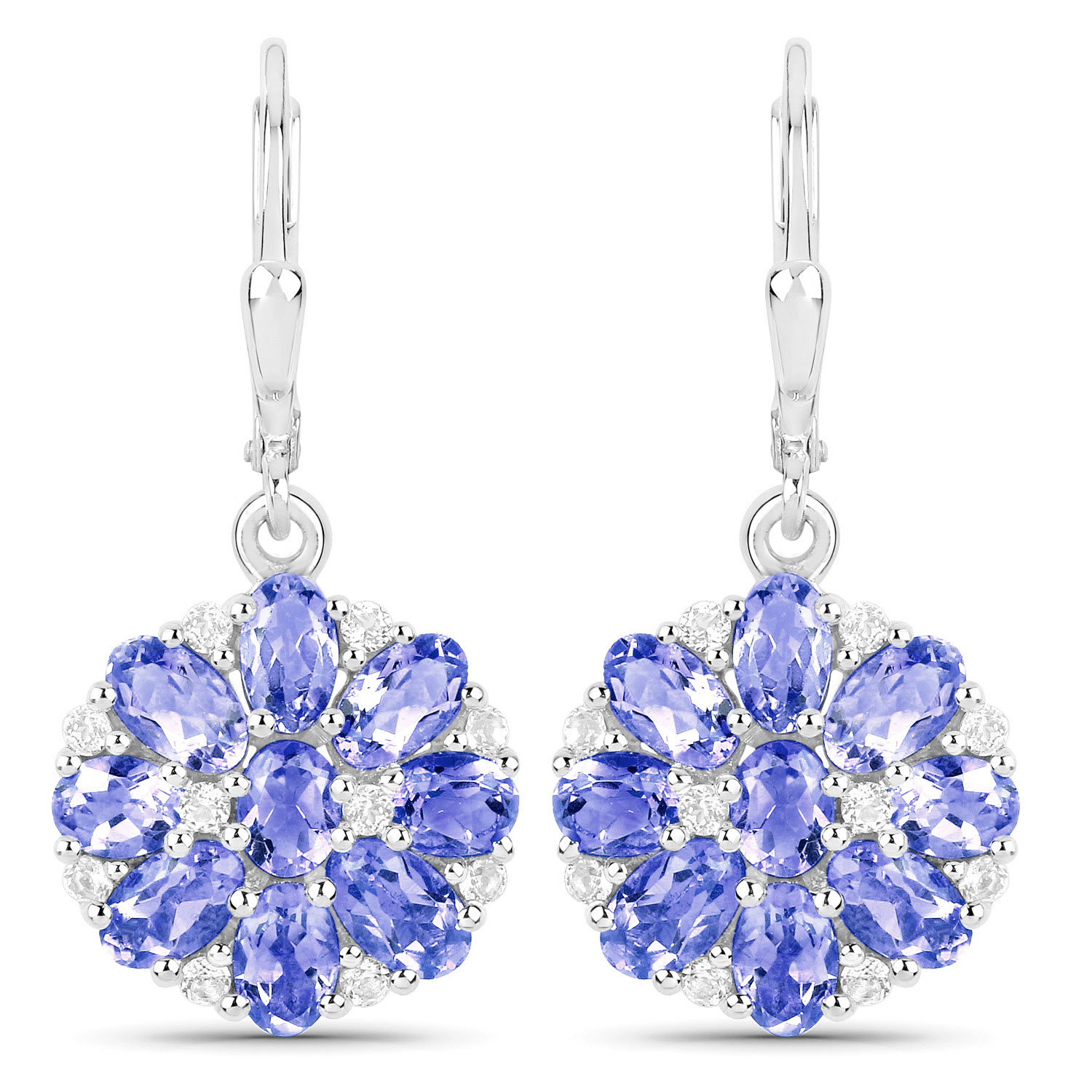 3.96 Carat Genuine Tanzanite and White Topaz .925 Sterling Silver Earrings Regular Quality
