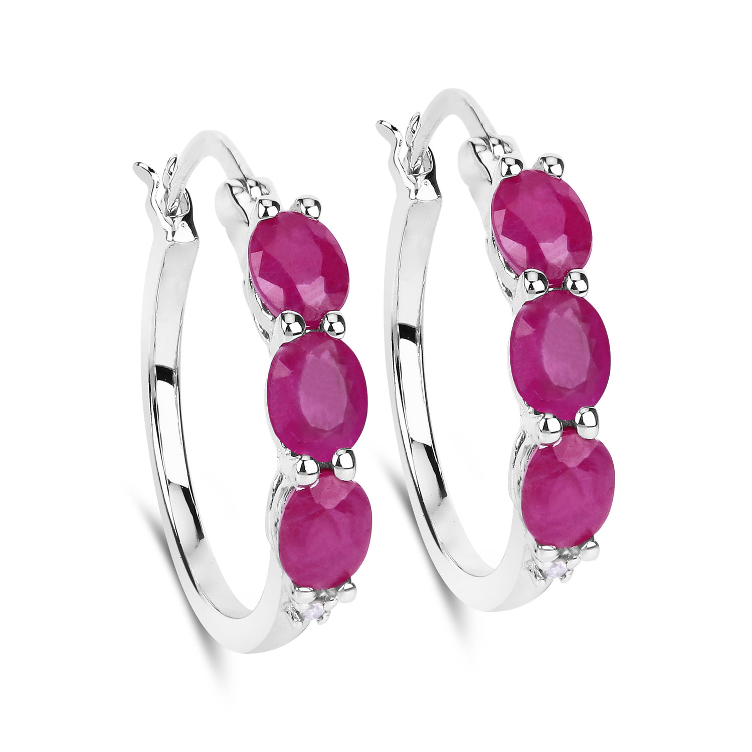 1.81 Carat Genuine Ruby and White Diamond .925 Sterling Silver Earrings Regular Quality