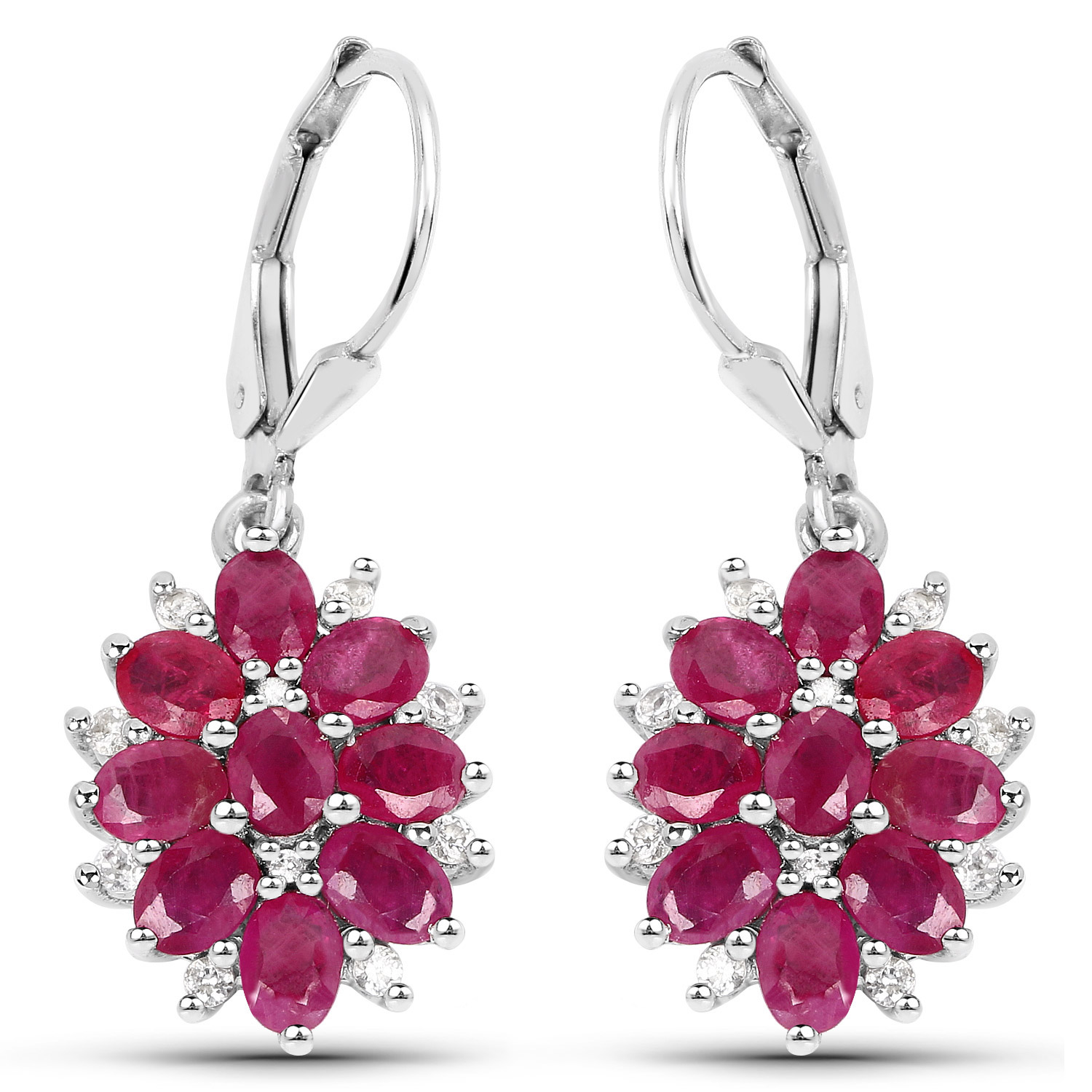 4.30 Carat Genuine Ruby and White Zircon .925 Sterling Silver Earrings Regular Quality