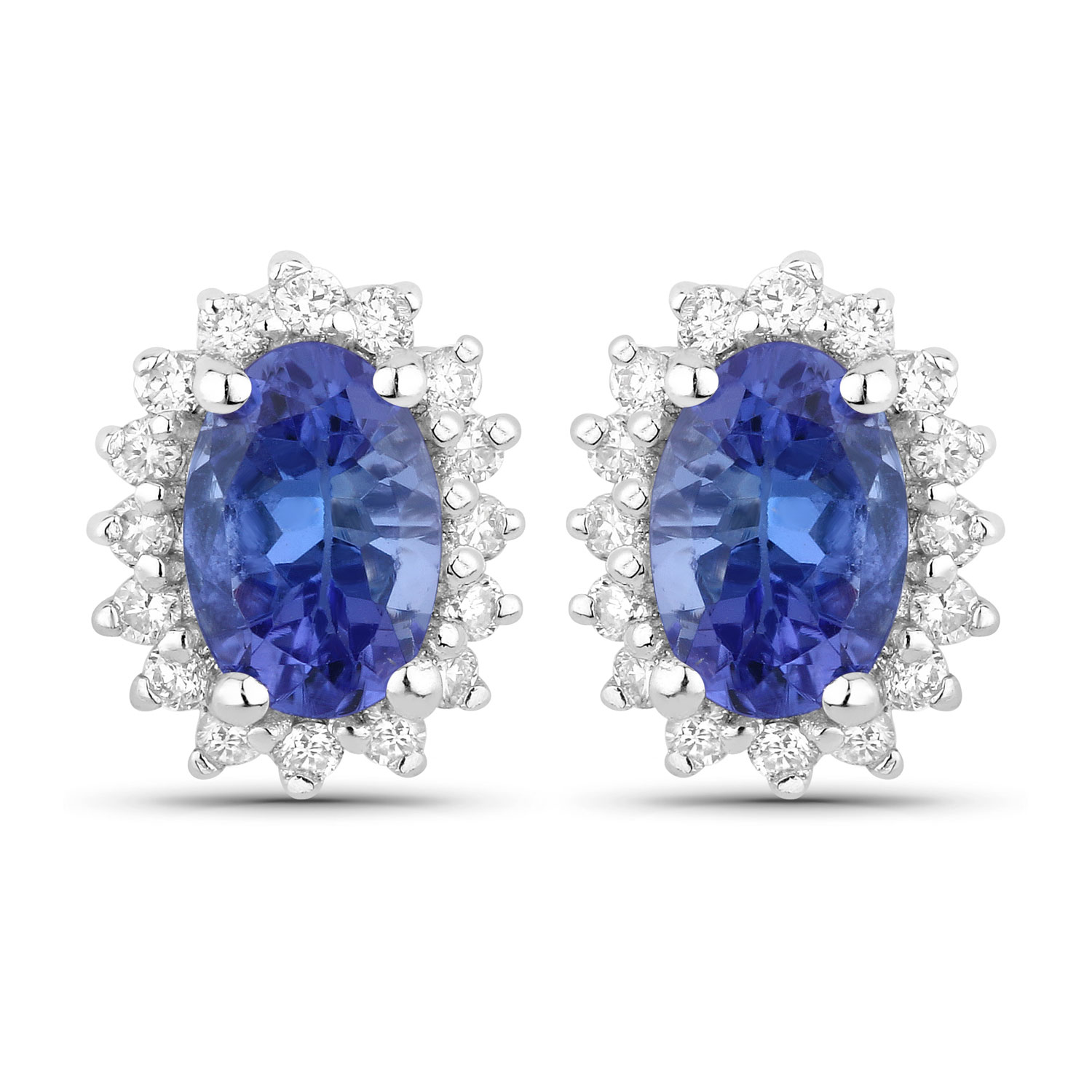 1.12 Carat Genuine Tanzanite and Lab Grown Diamond .925 Sterling Silver Earrings Regular Quality