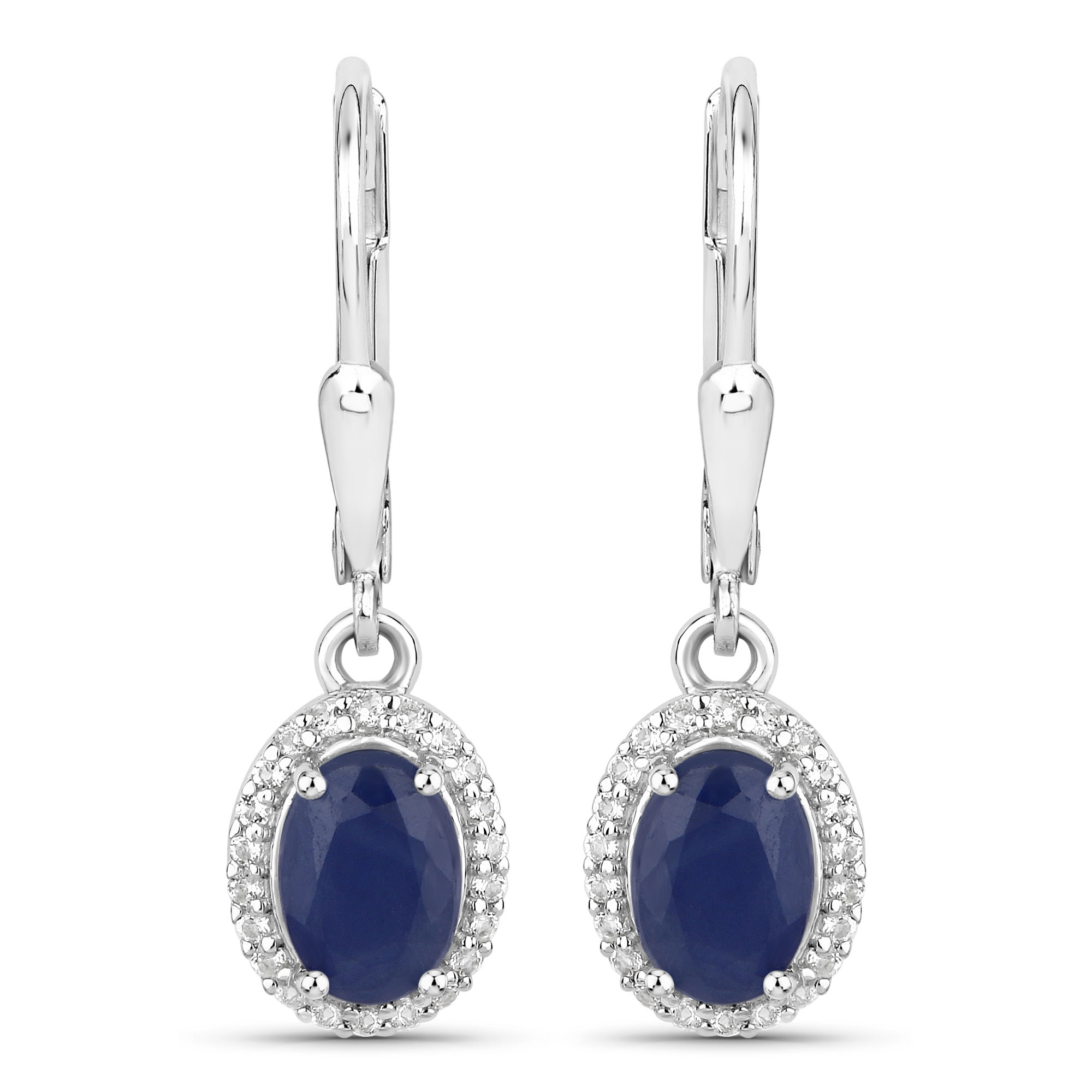 2.22 Carat Genuine Blue Sapphire and White Topaz .925 Sterling Silver Earrings Regular Quality