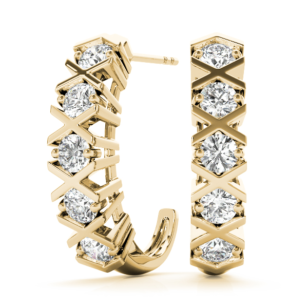 J Hoop Cross Style Diamond Earrings