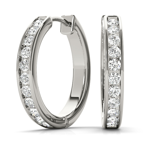 Channel Set Diamond Hoop Earrings 1.1 Carat Total Weight