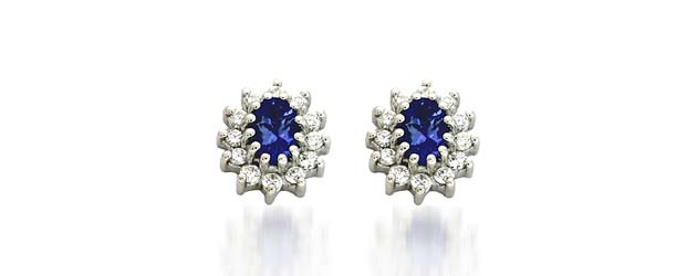 Tanzanite and Diamond Cluster Earrings 1.46 Carat Total Weight