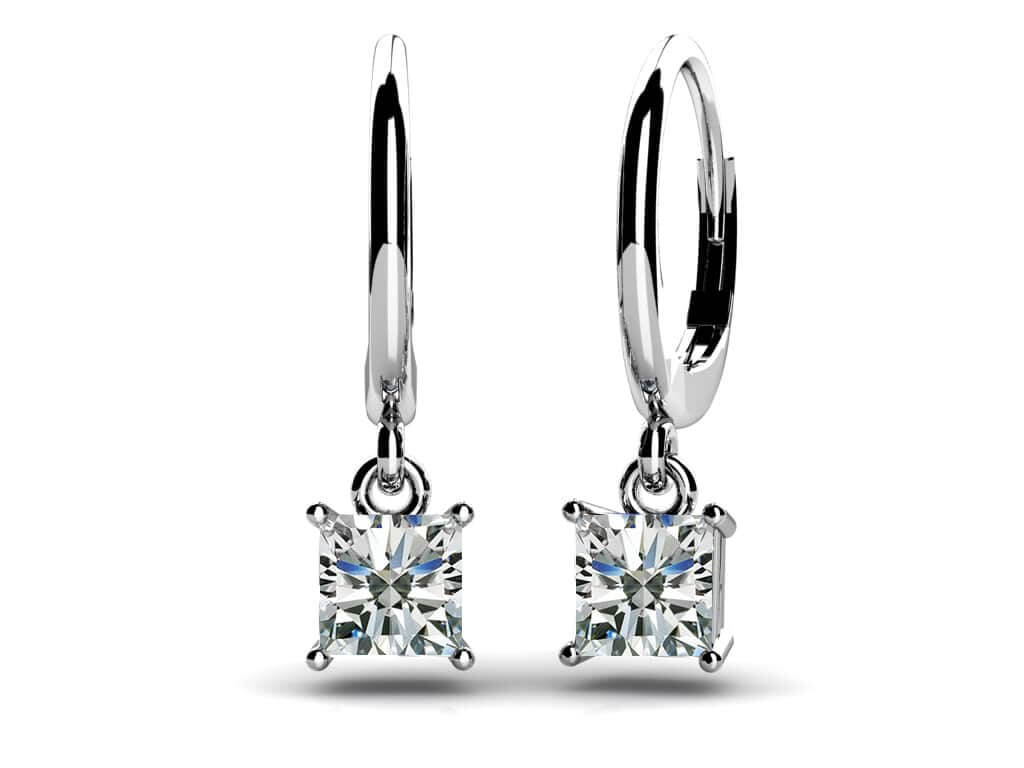 Four Prong Princess Cut Diamond Drop Earrings