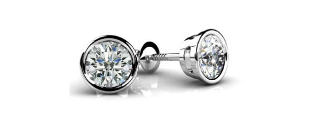 Round Bezel Diamond Stud Earrings 3/4 Carat Total Weight
