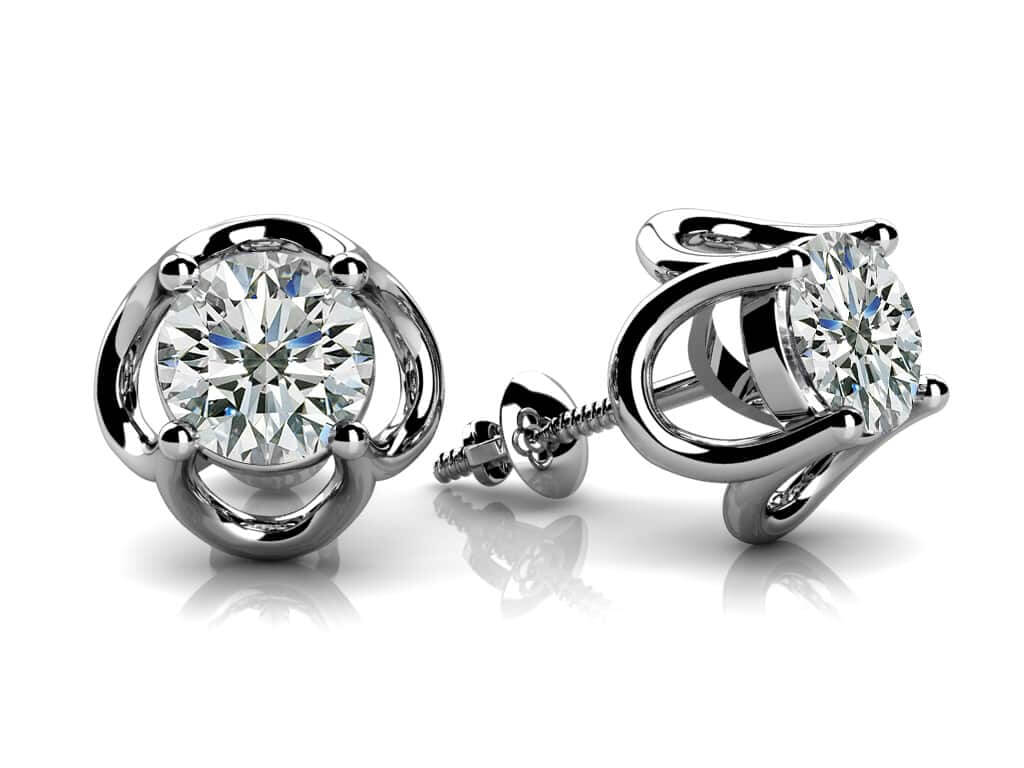 Open Tulip Diamond Stud Earrings