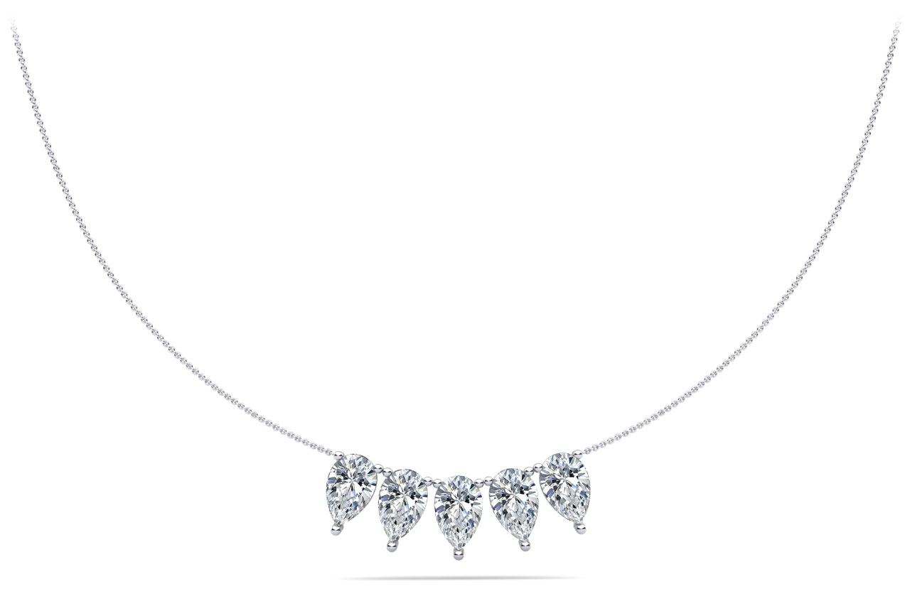 16-Inch Five Stone Pear Shape Diamond Necklace 1.05 Carat Total Weight