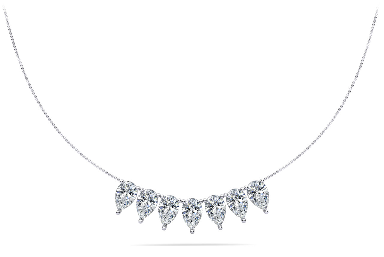 Seven Stone Pear Shape Diamond Necklace 1.5 Carat Total Weight