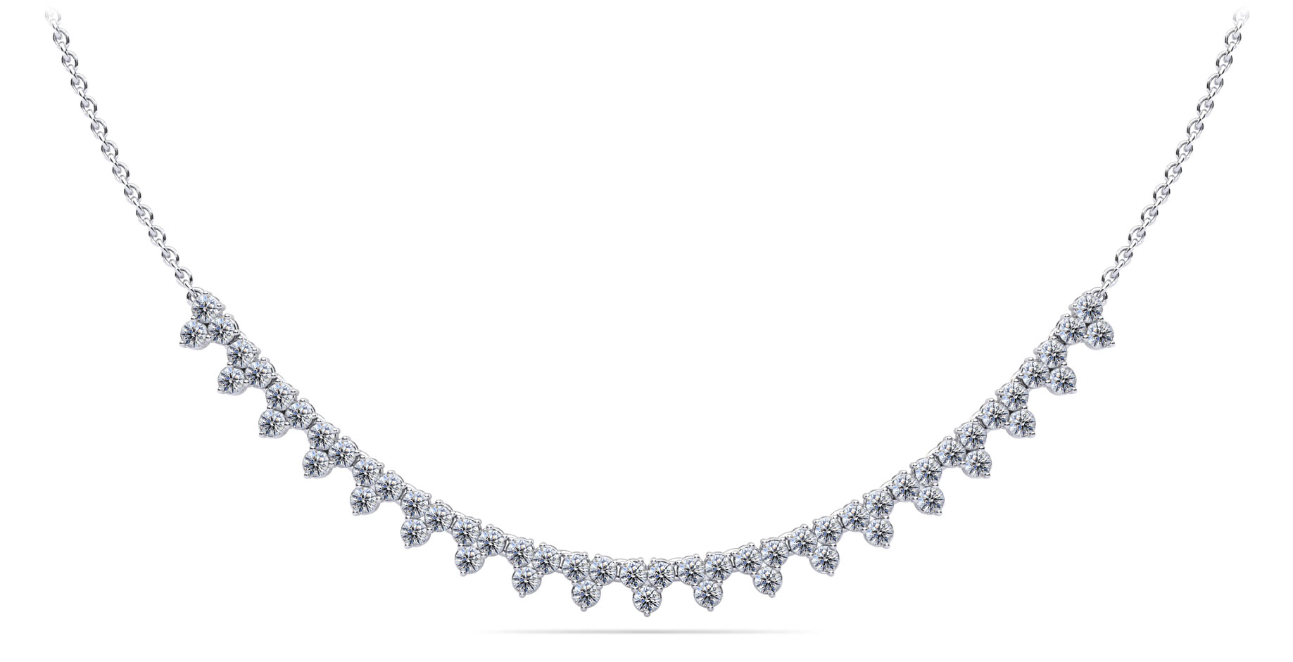 16-Inch Three Stone Brilliance Diamond and Chain Necklace 2.18 Carat Total Weight