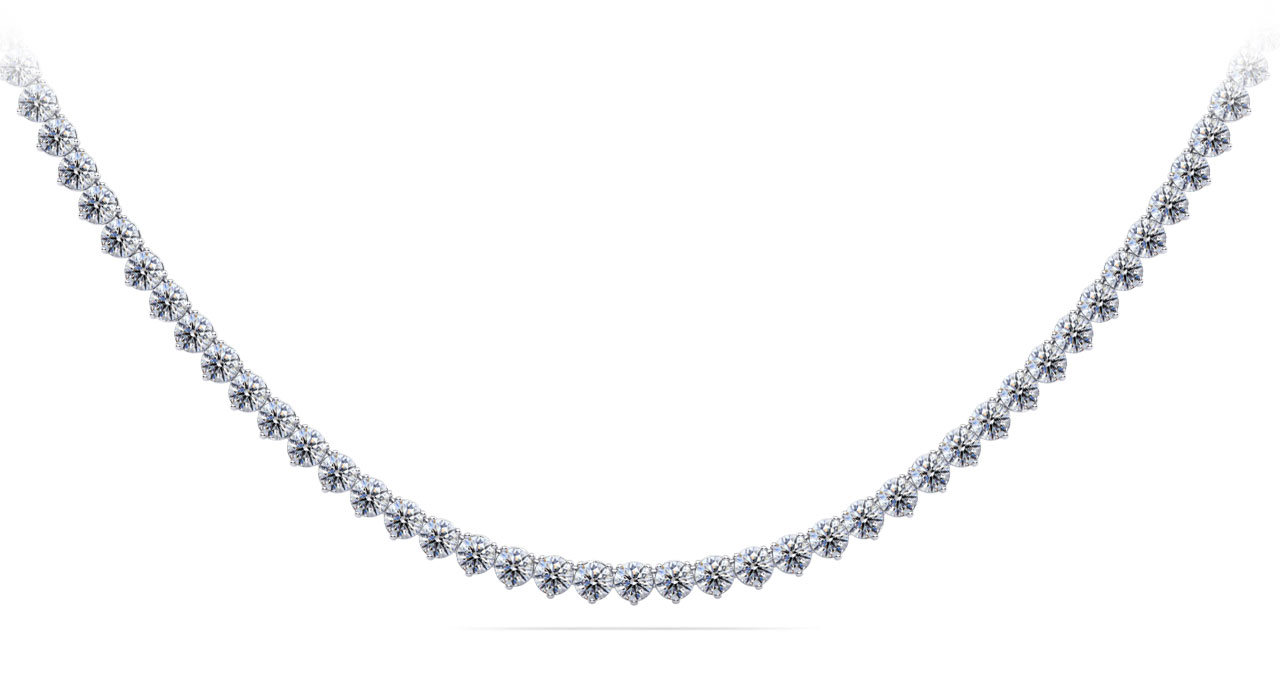16-Inch Timeless Three Prong Riviera Diamond Tennis Necklace 6.17 Carat Total Weight