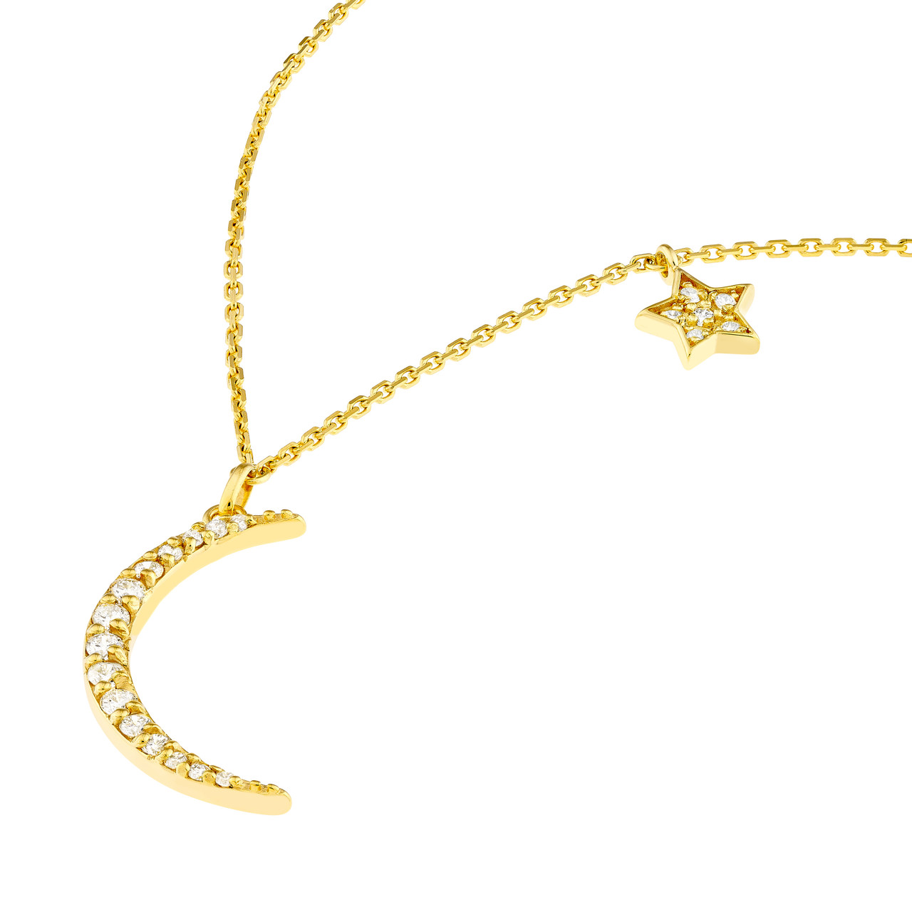 18-Inch Diamond Moon with Star Dangle Necklace