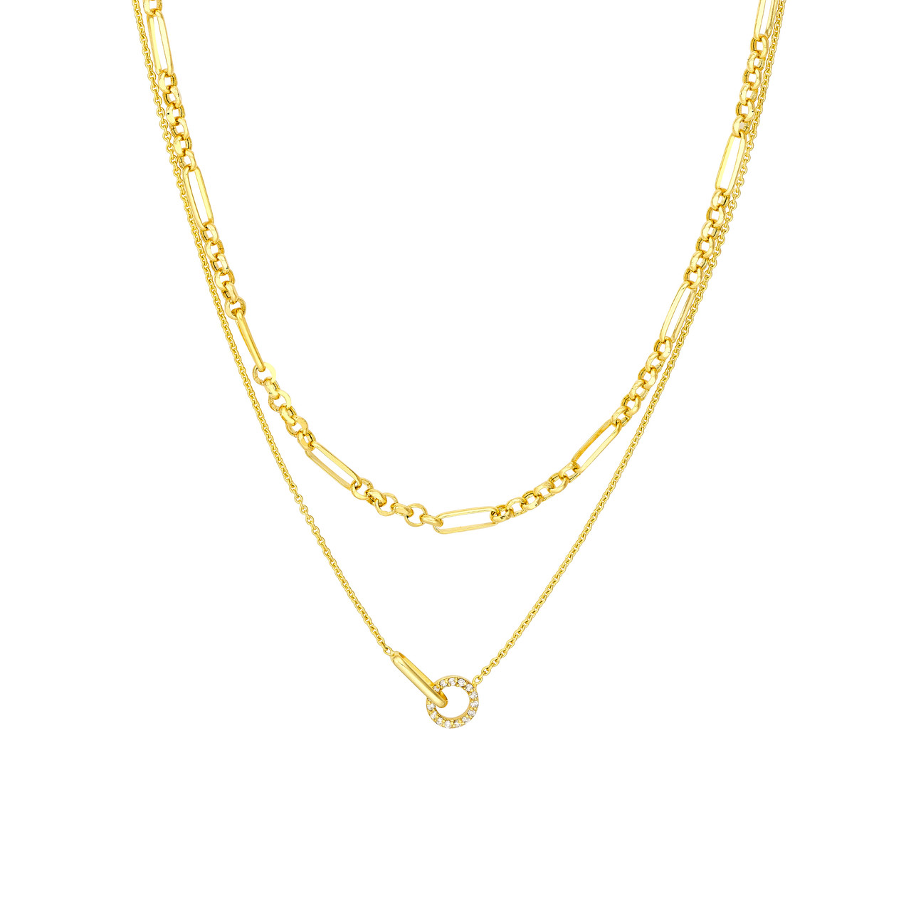 18-Inch Diamond Circle Duet Layered Necklace