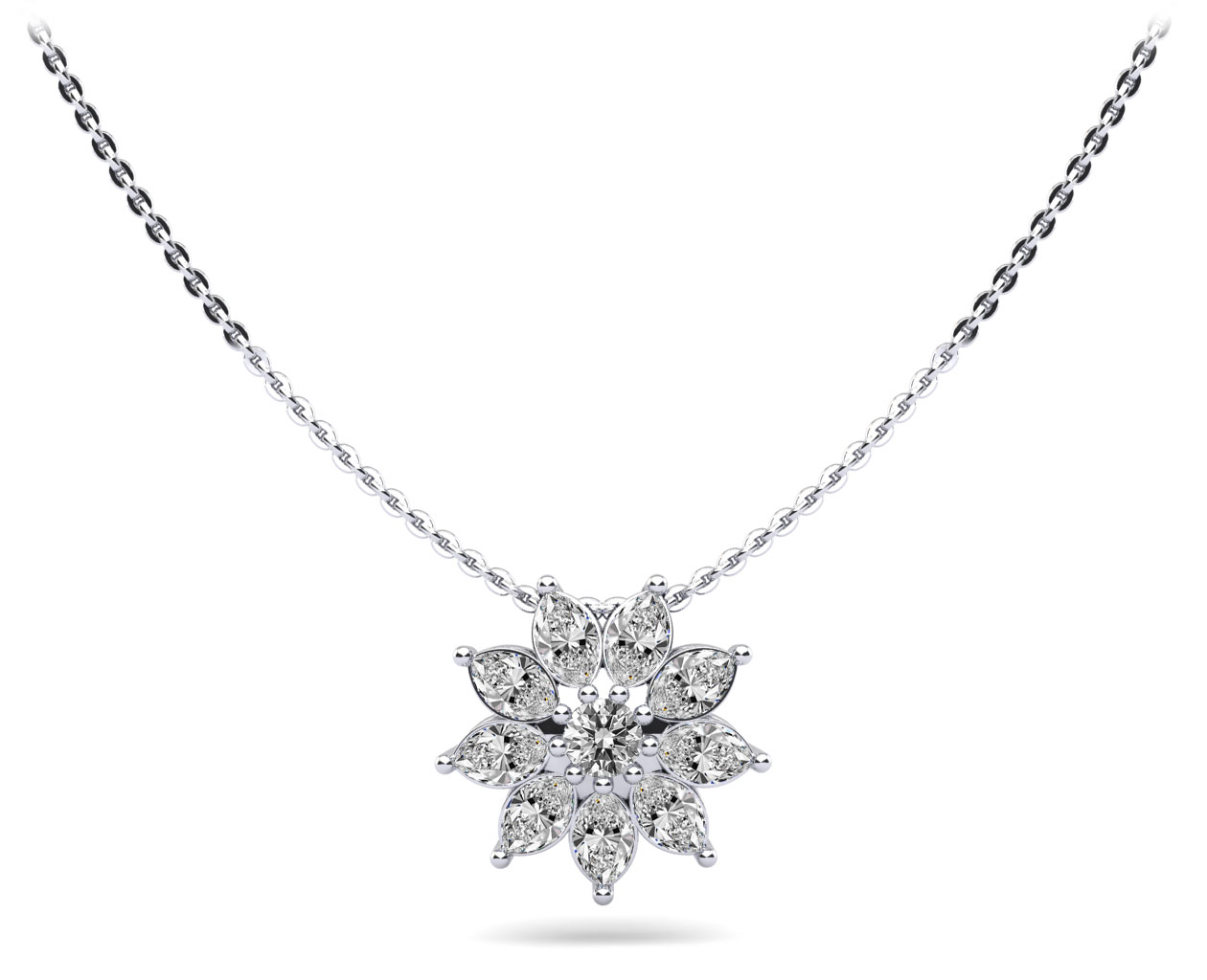 Marquise Diamond Pendant with Center Round Diamond 1.32 Carat Total Weight
