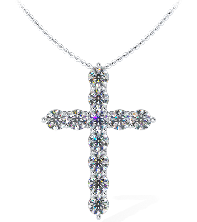 Eleven Brilliant Diamonds Cross Pendant 2.97 Carat Total Weight