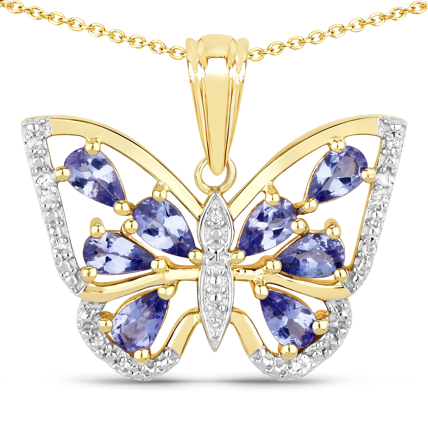 1.75 Carat Genuine Tanzanite and White Zircon .925 Sterling Silver Pendant Regular Quality