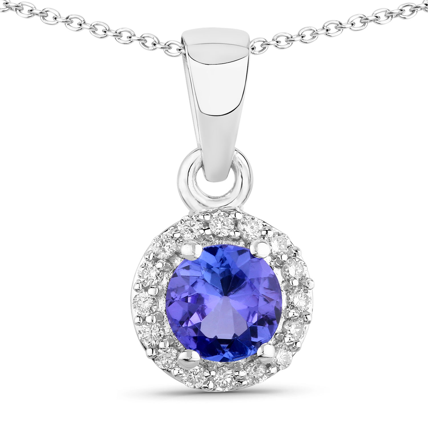 0.57 Carat Genuine Tanzanite and Lab Grown Diamond .925 Sterling Silver Pendant Regular Quality