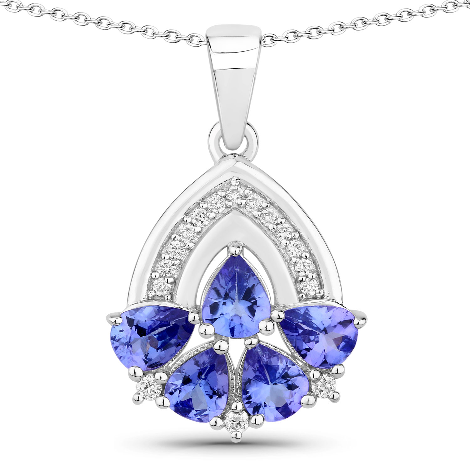 1.52 Carat Genuine Tanzanite and Lab Grown Diamond .925 Sterling Silver Pendant Regular Quality