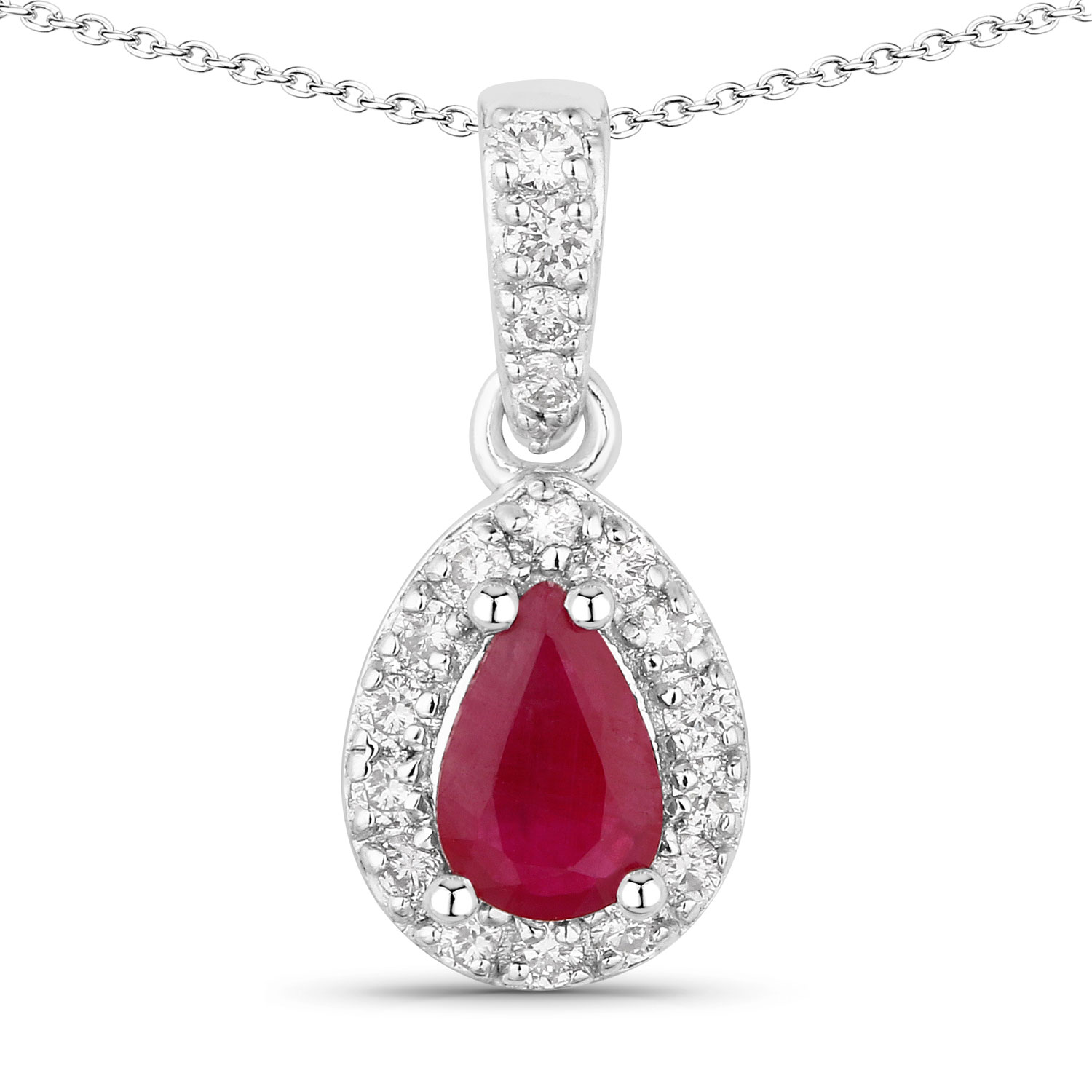 0.59 Carat Genuine Mozambique Ruby and Lab Grown Diamond .925 Sterling Silver Pendant Regular Quality