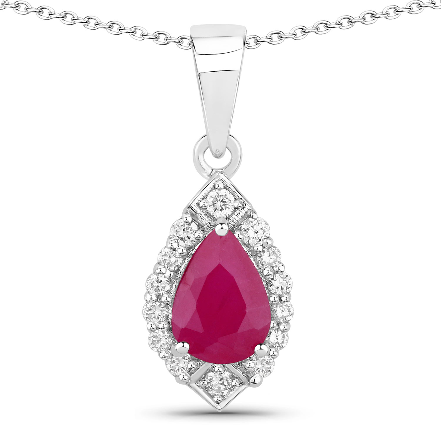 0.97 Carat Genuine Mozambique Ruby and Lab Grown Diamond .925 Sterling Silver Pendant Regular Quality
