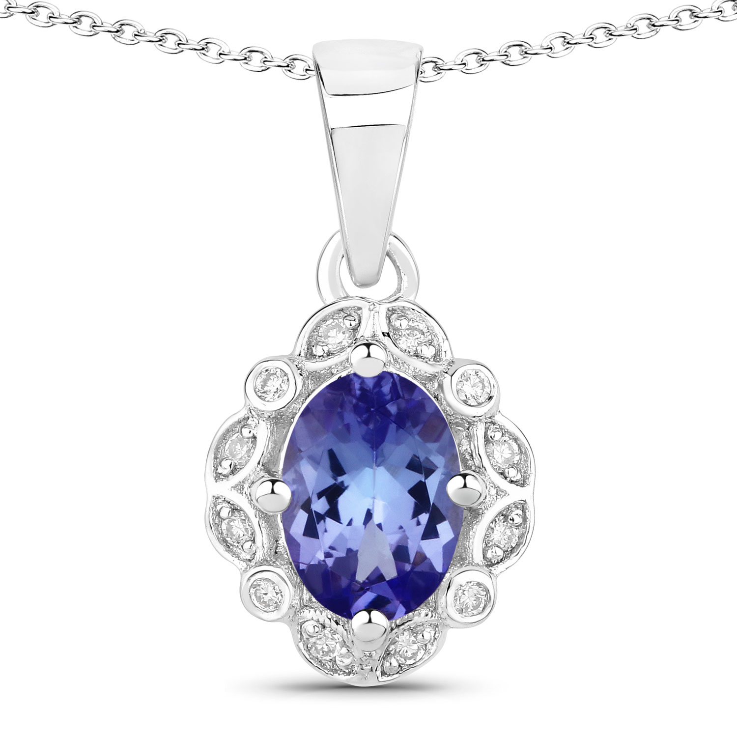 0.81 Carat Genuine Tanzanite and Lab Grown Diamond .925 Sterling Silver Pendant Regular Quality