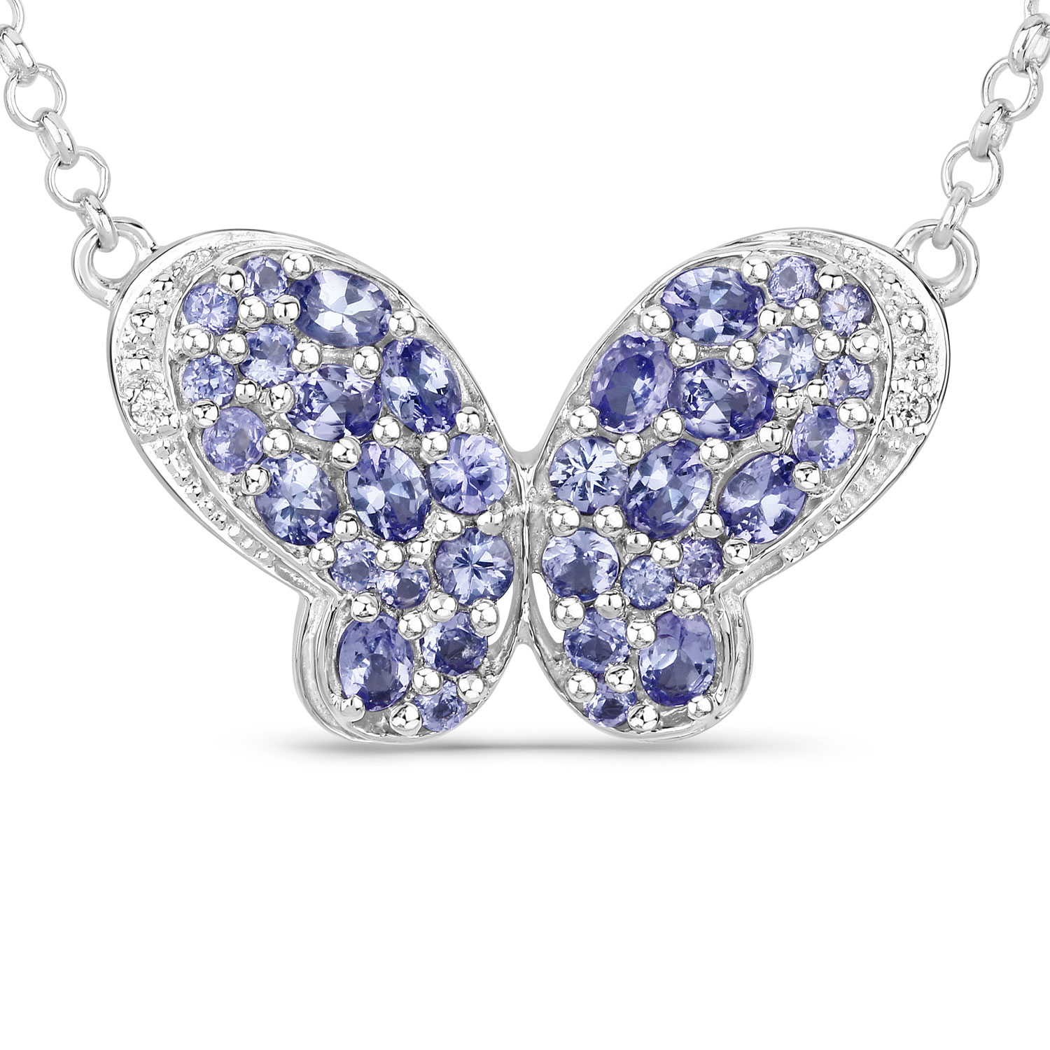 3.31 Carat Genuine Tanzanite and White Zircon .925 Sterling Silver Pendant Regular Quality