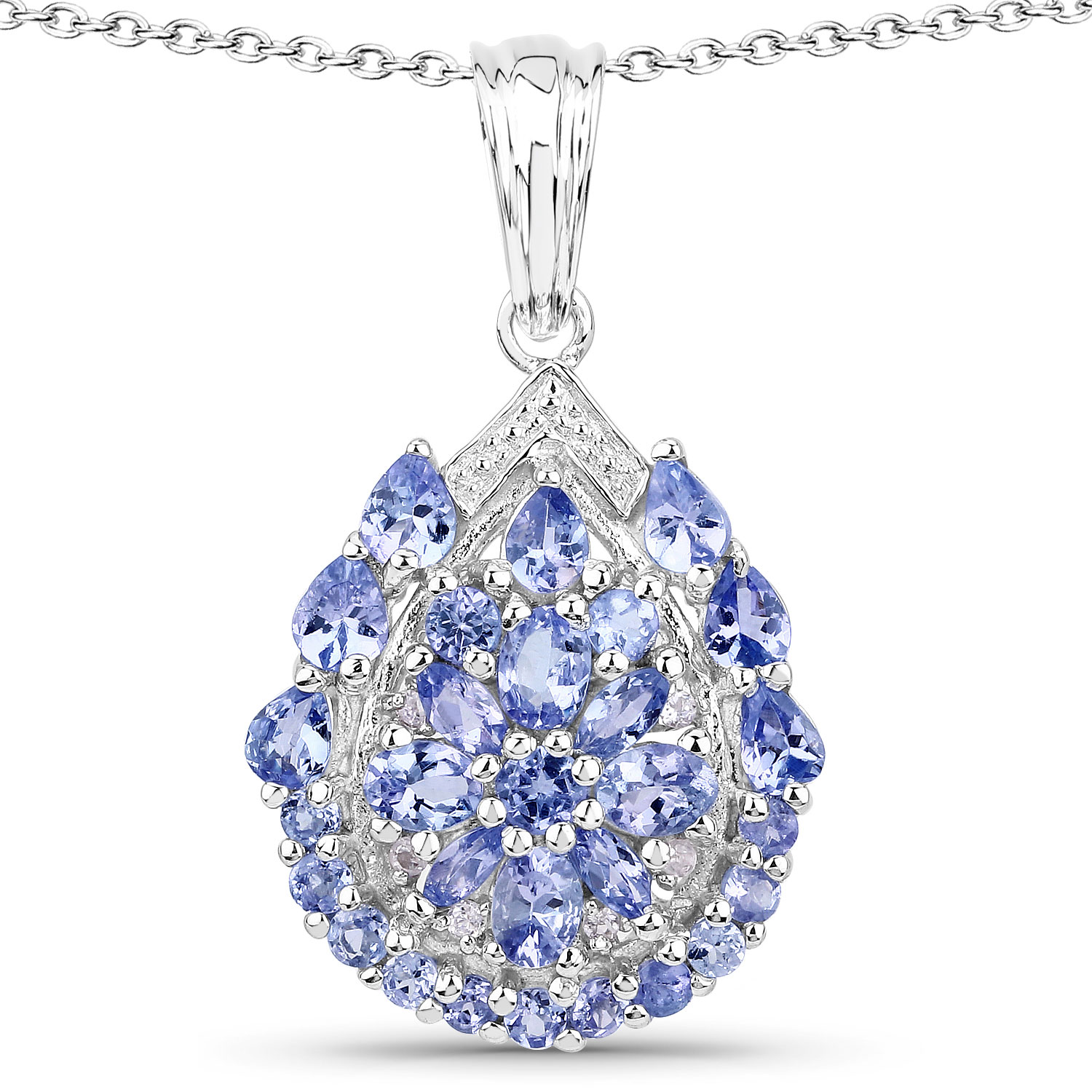 2.64 Carat Genuine Tanzanite and White Topaz .925 Sterling Silver Pendant Regular Quality