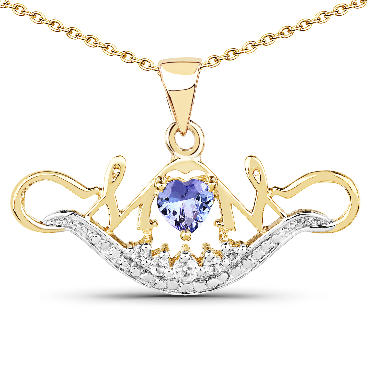 14K Yellow Gold Plated 0.62 Carat Genuine Tanzanite and White Topaz .925 Sterling Silver Pendant Regular Quality