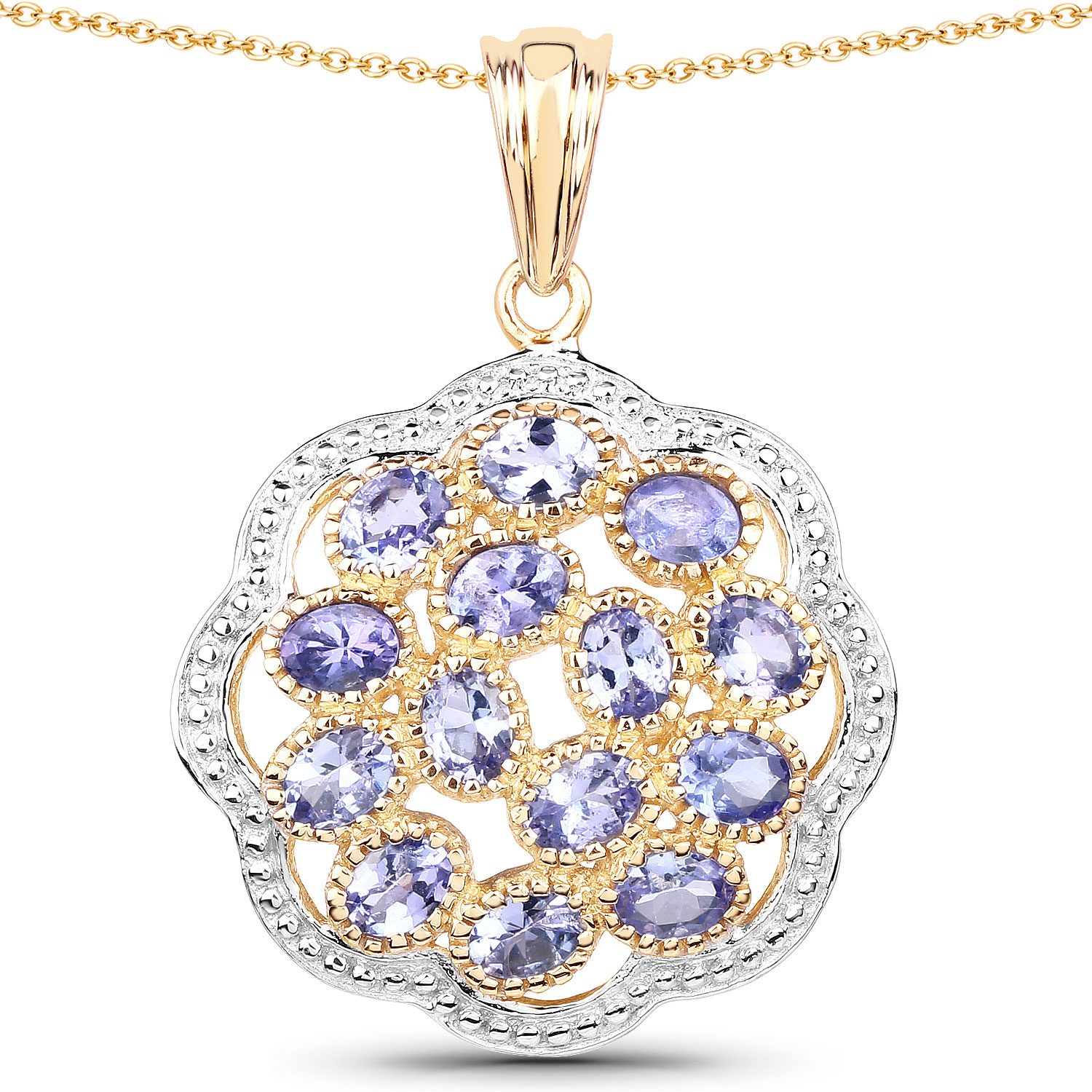 14K Yellow Gold Plated 2.38 Carat Genuine Tanzanite .925 Sterling Silver Pendant Regular Quality