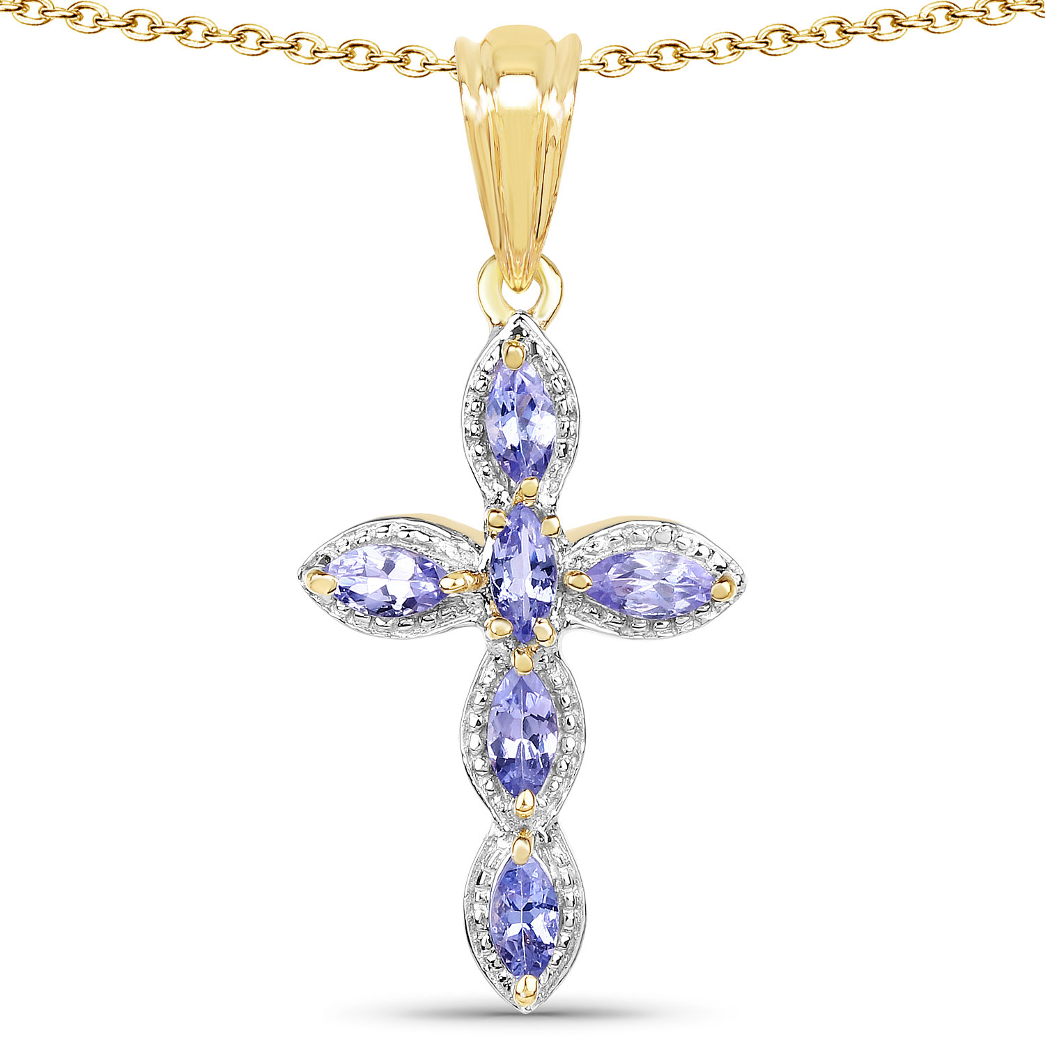 14K Yellow Gold Plated 0.84 Carat Genuine Tanzanite .925 Sterling Silver Pendant Regular Quality