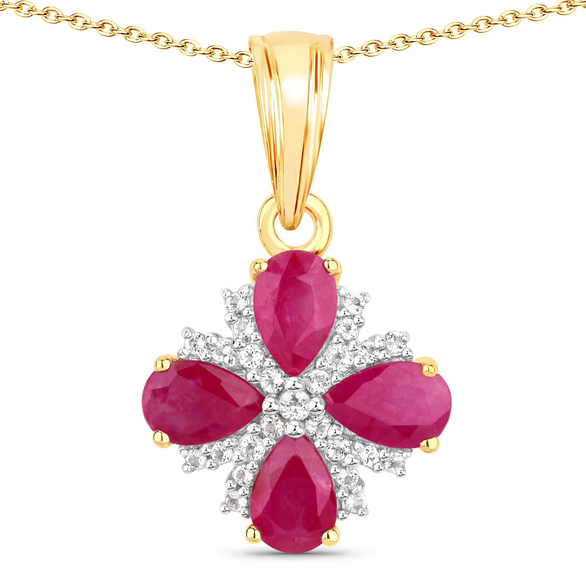 1.79 Carat Genuine Johnson Ruby and White Topaz .925 Sterling Silver Pendant Regular Quality