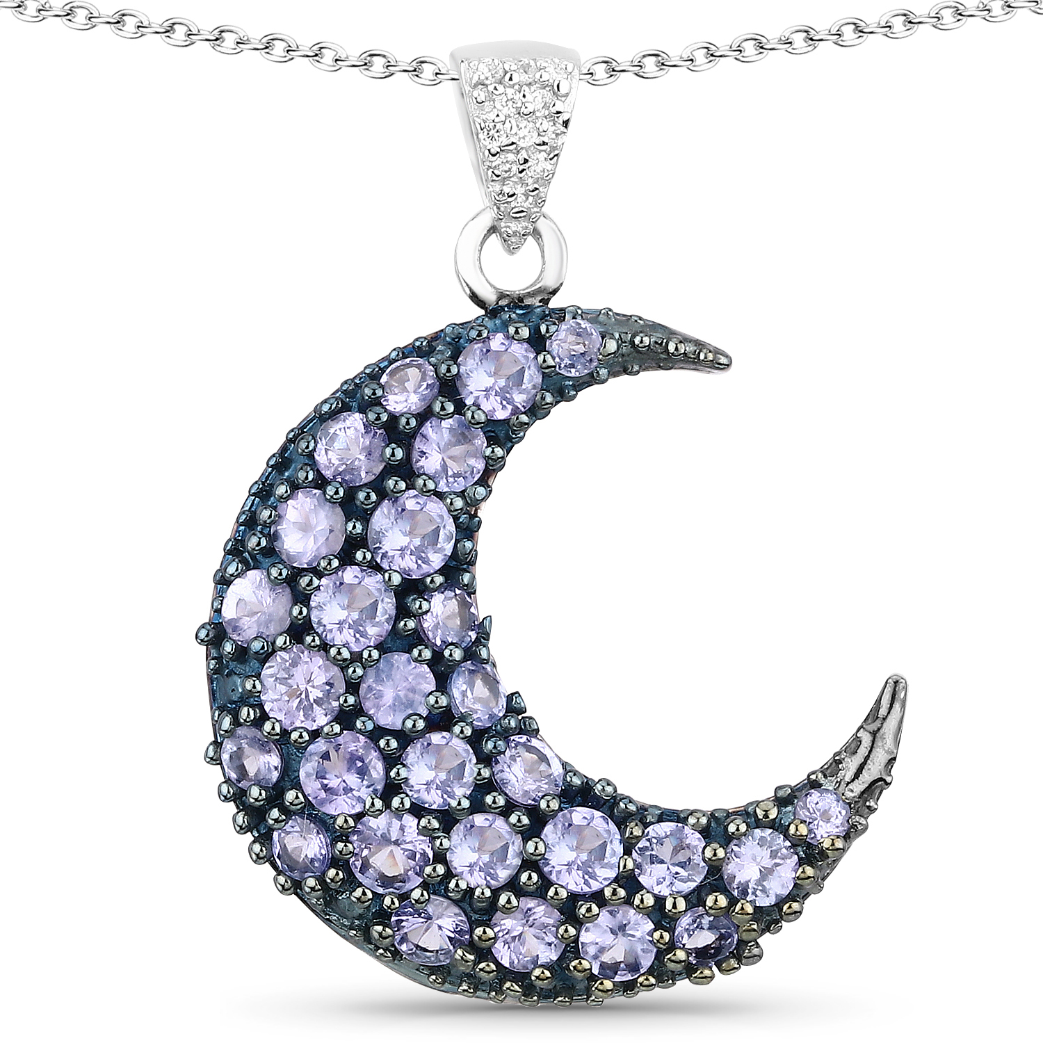 2.23 Carat Genuine Tanzanite and White Zircon .925 Sterling Silver Pendant Regular Quality
