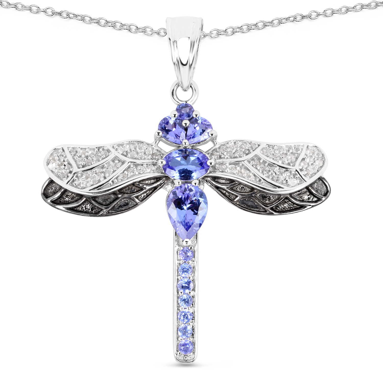 1.93 Carat Genuine Tanzanite and White Topaz .925 Sterling Silver Pendant Regular Quality