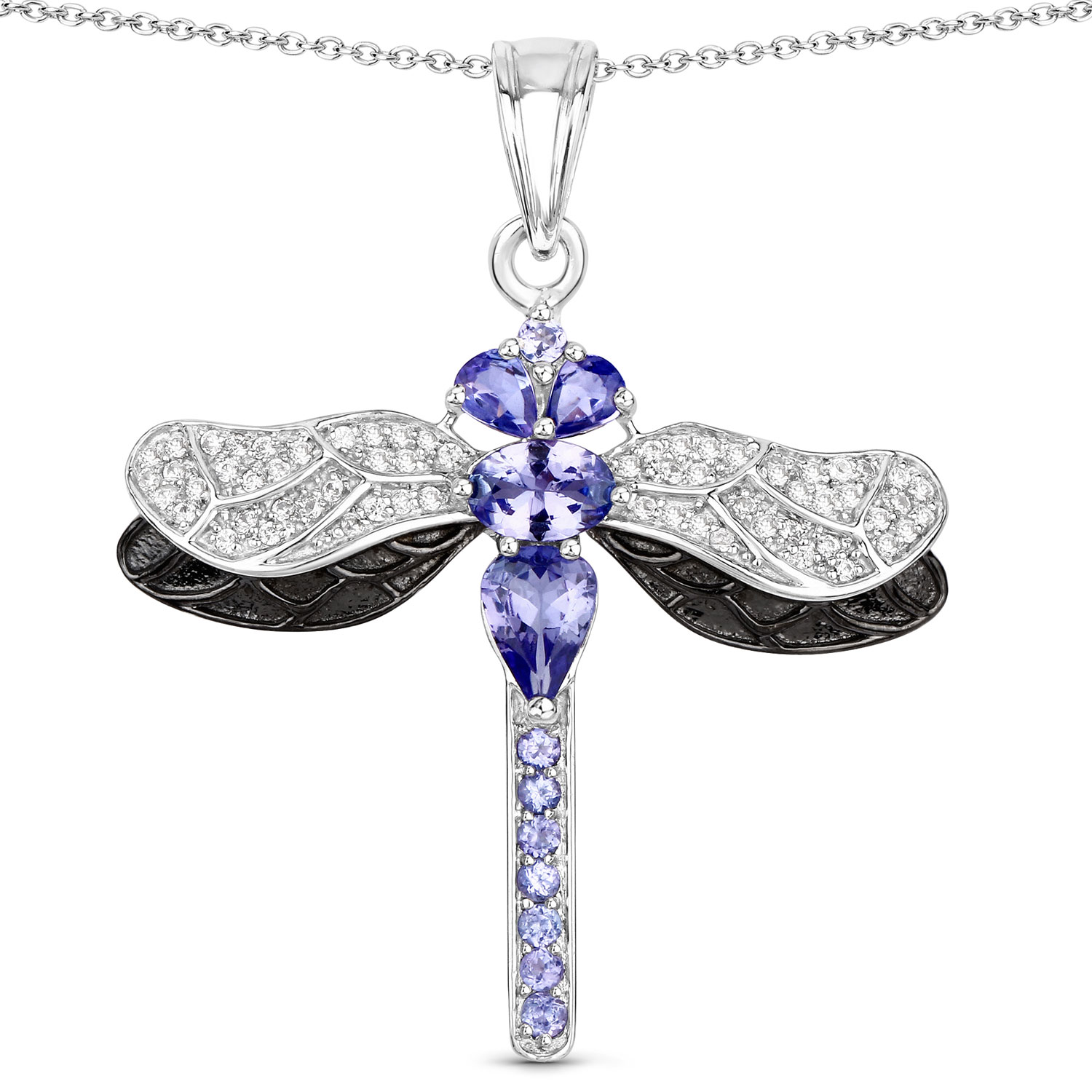 1.99 Carat Genuine Tanzanite and White Zircon .925 Sterling Silver Pendant Regular Quality