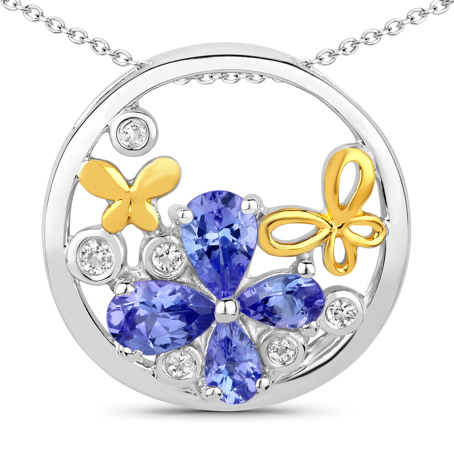 1.33 Carat Genuine Tanzanite and White Topaz .925 Sterling Silver Pendant Regular Quality