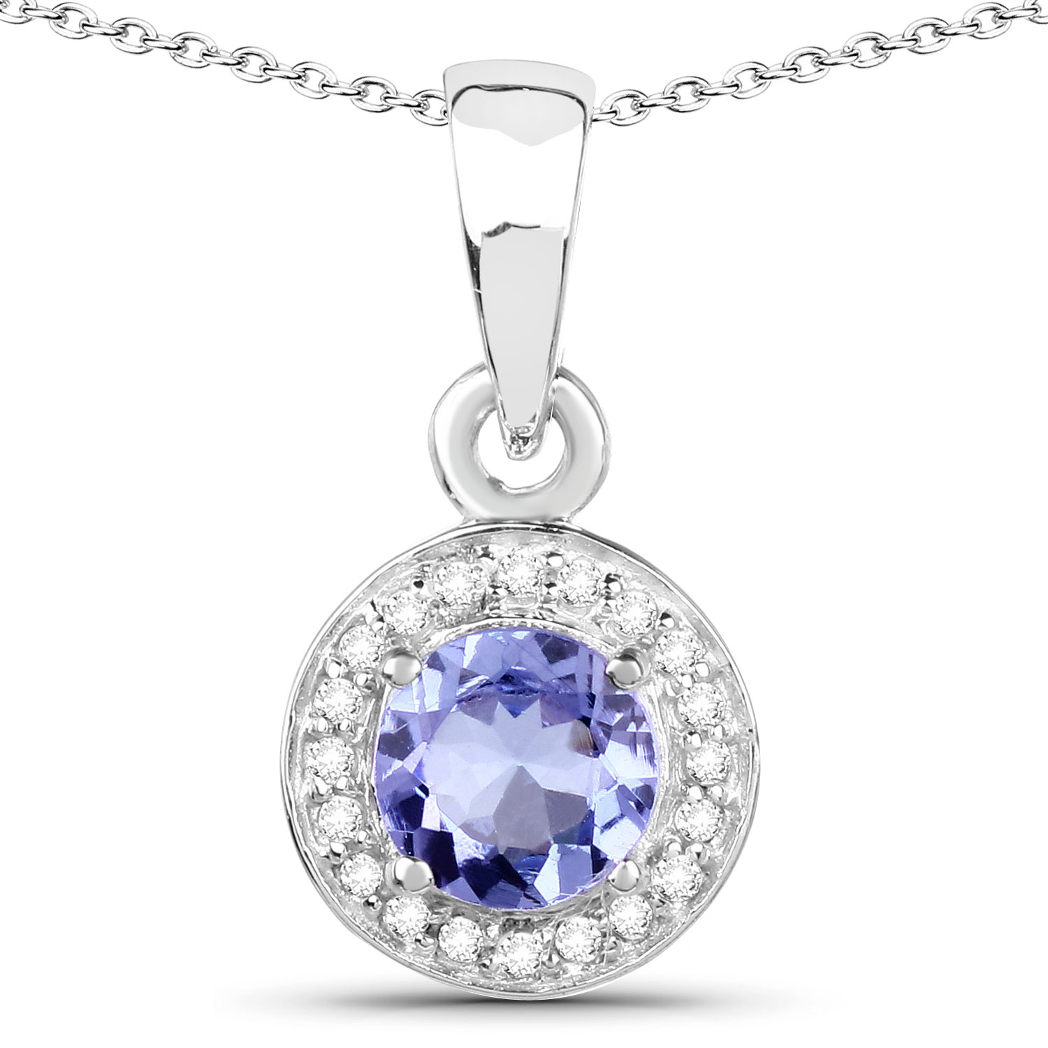 1.05 Carat Genuine Tanzanite and White Topaz .925 Sterling Silver Pendant Regular Quality