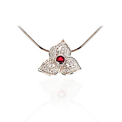 Red Ruby & Diamond 3 Clover Pendant 0.82 Carat Total Weight