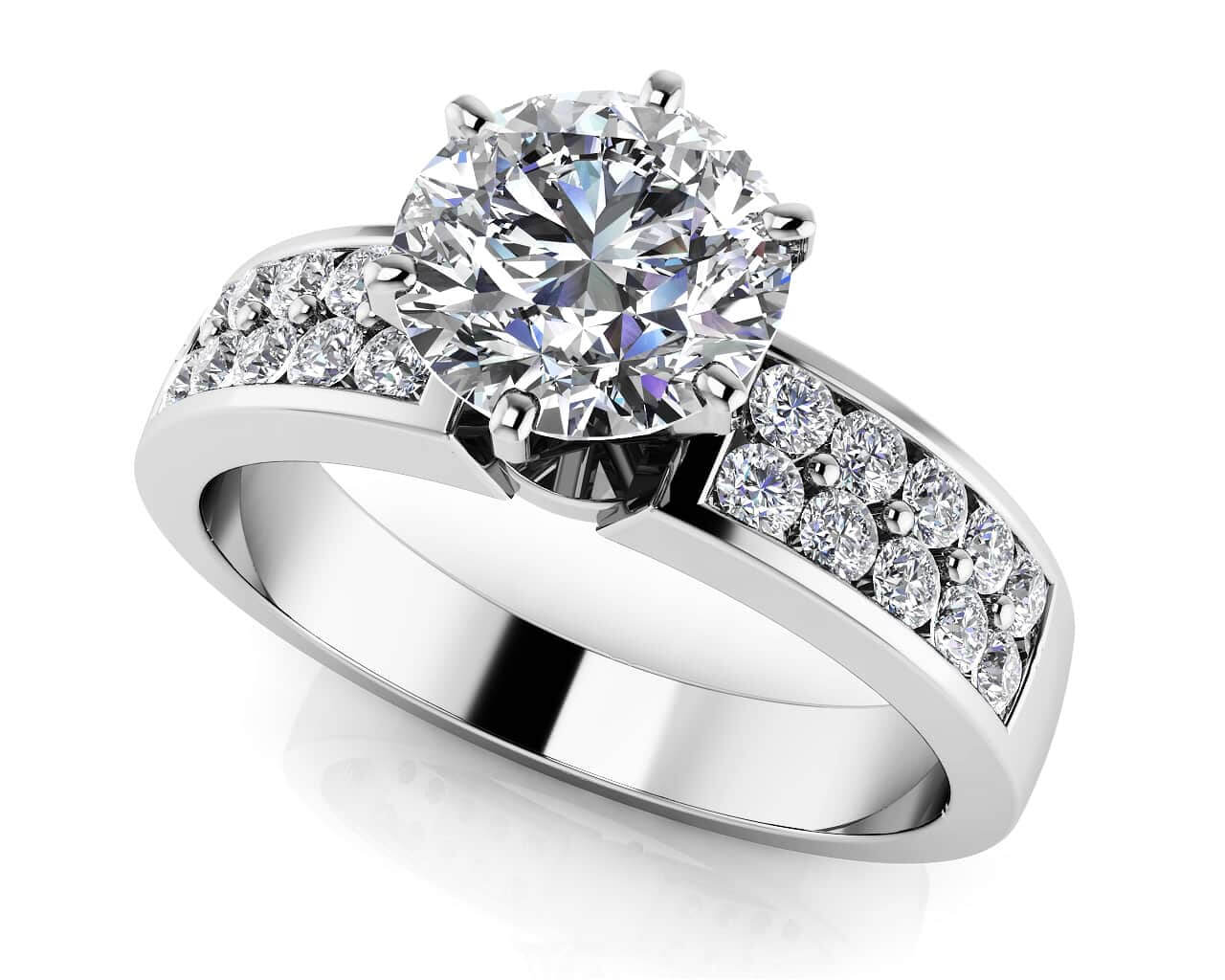 Channel Set 6 Prong Center Stone Engagement Ring 0.94 Carat Total Weight