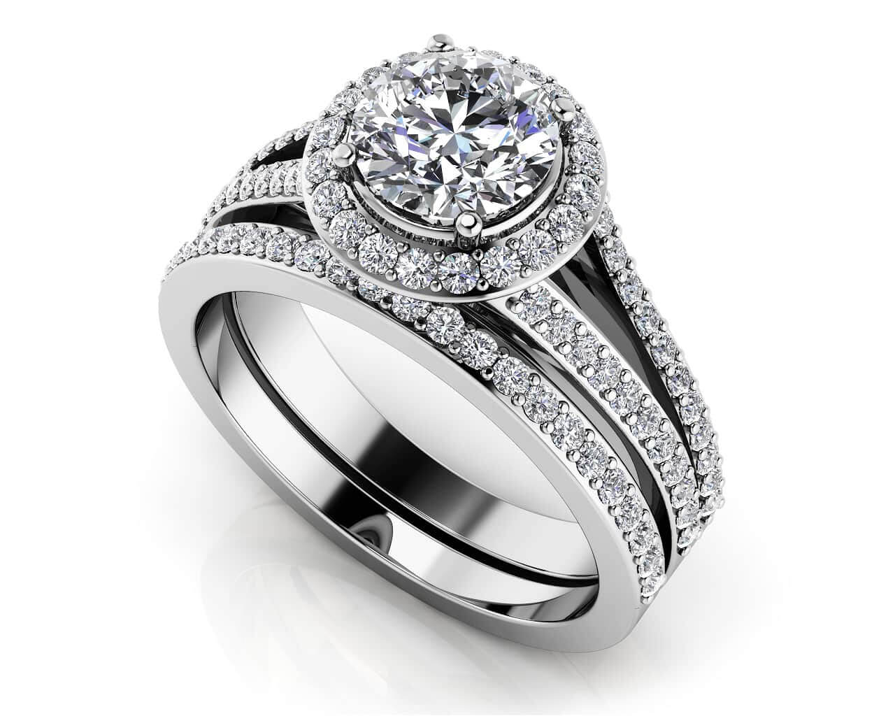 Elegant Split Shank Bridal Set Ring 1.13 Carat Total Weight