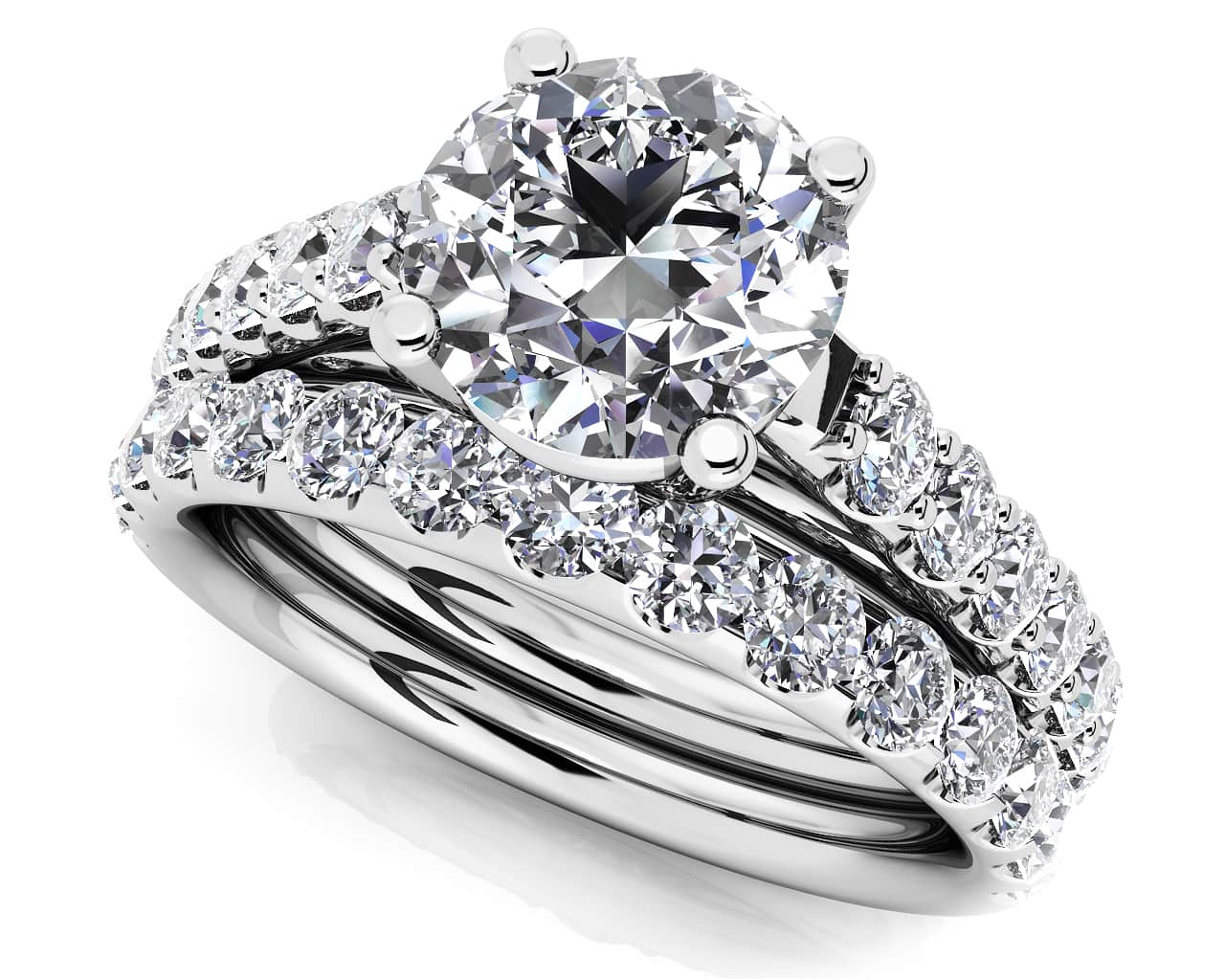 Classic Sparkle Diamond Wedding Set Ring 1.46 Carat Total Weight