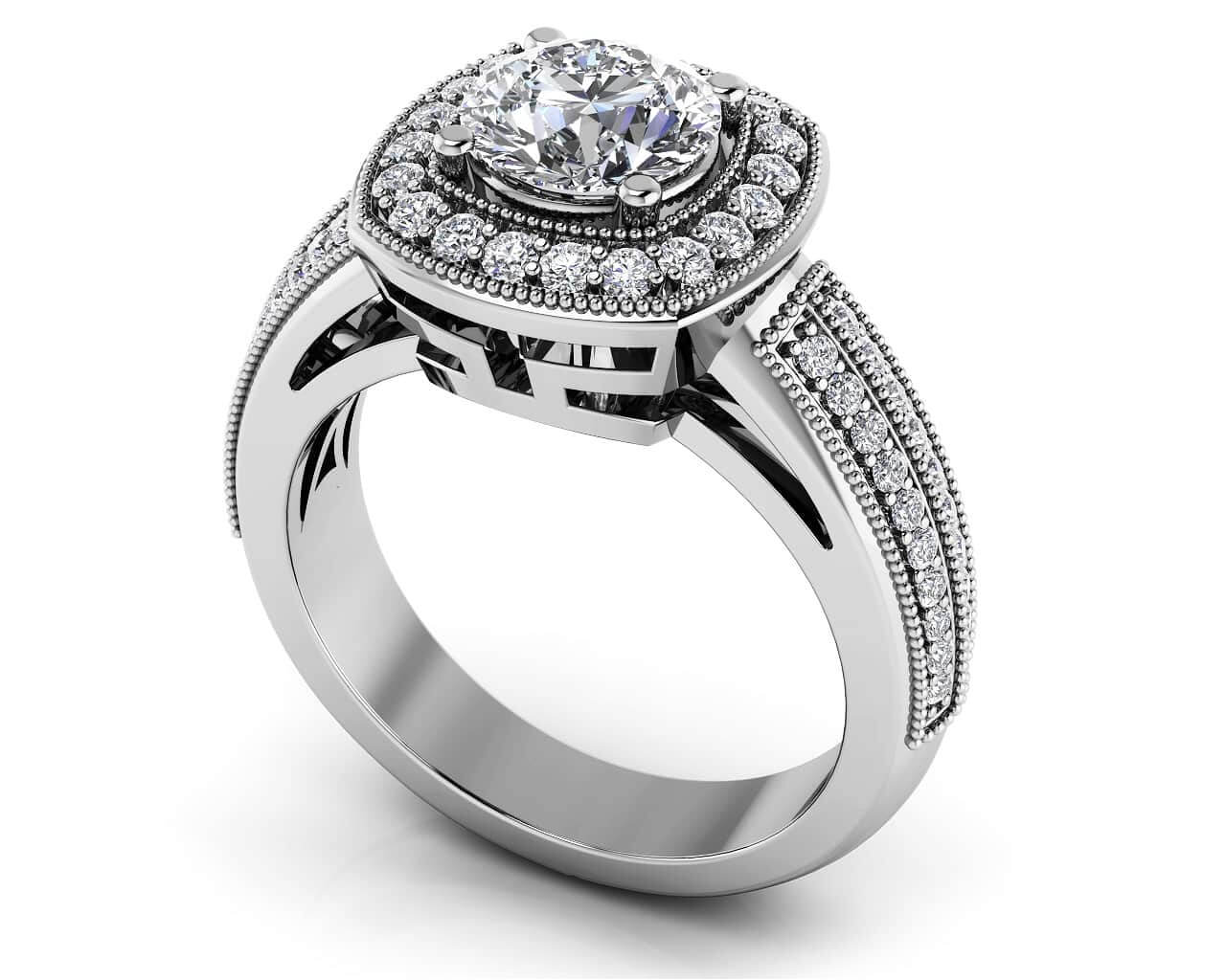 Double Row Regency Diamond Engagement Ring 0.84 Carat Total Weight