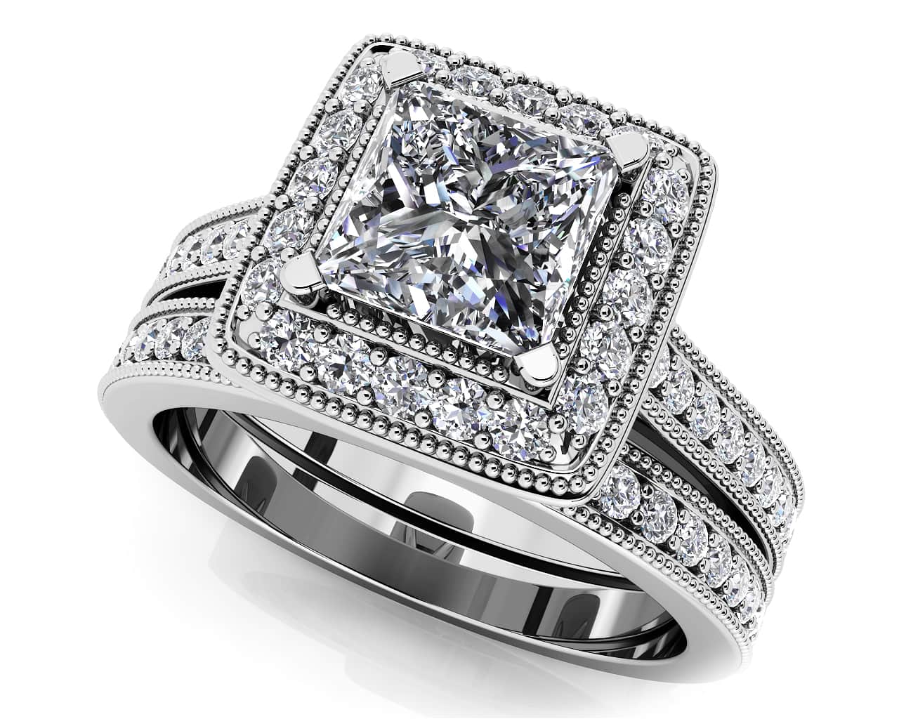 Princess Dreams Diamond Bridal Set Ring 1.0 Carat Total Weight