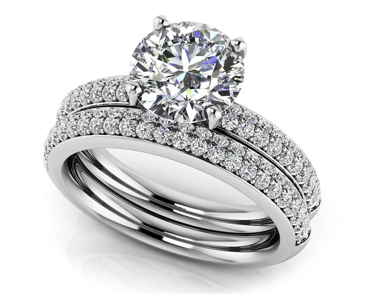 Dazzling Four Row Diamond Engagement Ring Set 1.25 Carat Total Weight