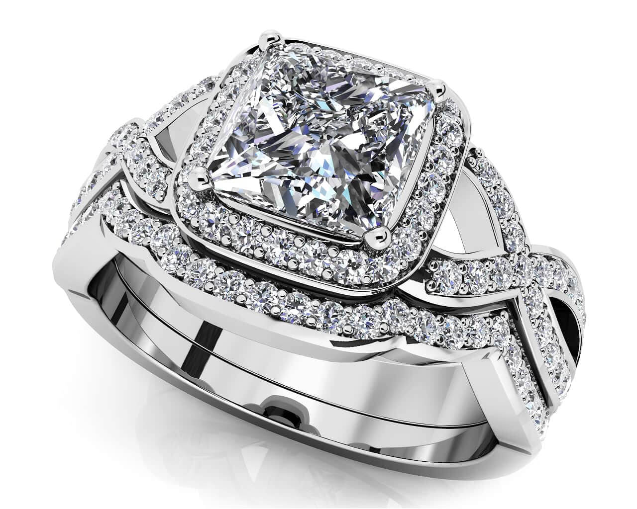 Woven Band Princess Diamond Bridal Set 1.21 Carat Total Weight