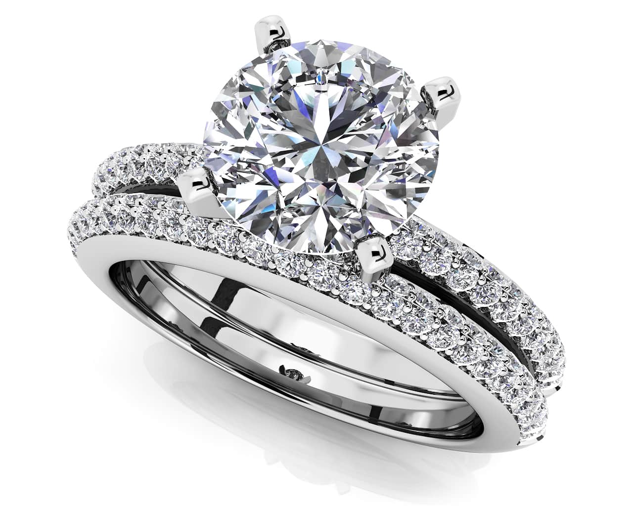 Two Rows Of Diamonds Bridal Set Ring 1.0 Carat Total Weight