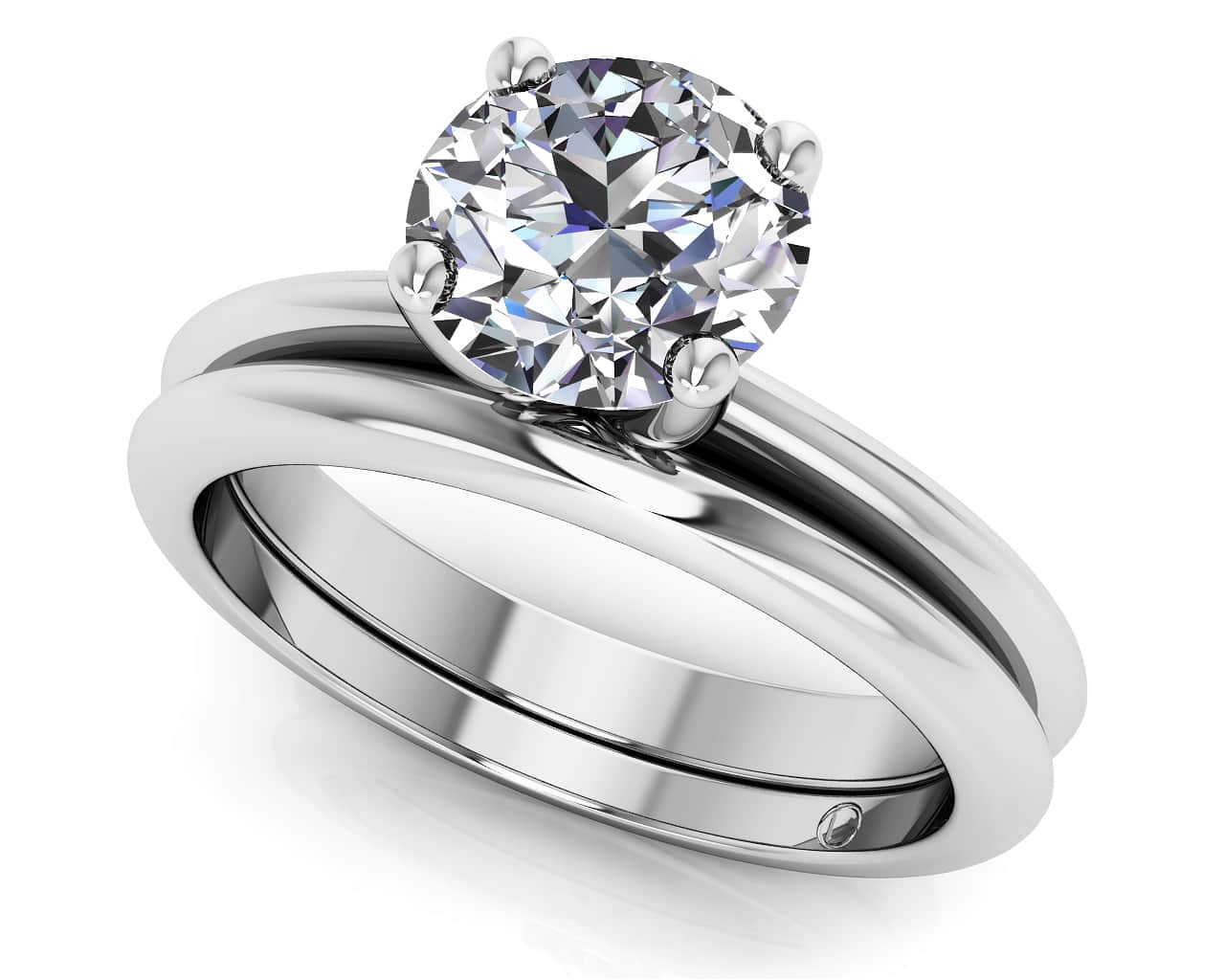 Four Prong Timeless Solitaire Diamond Bridal Set Ring
