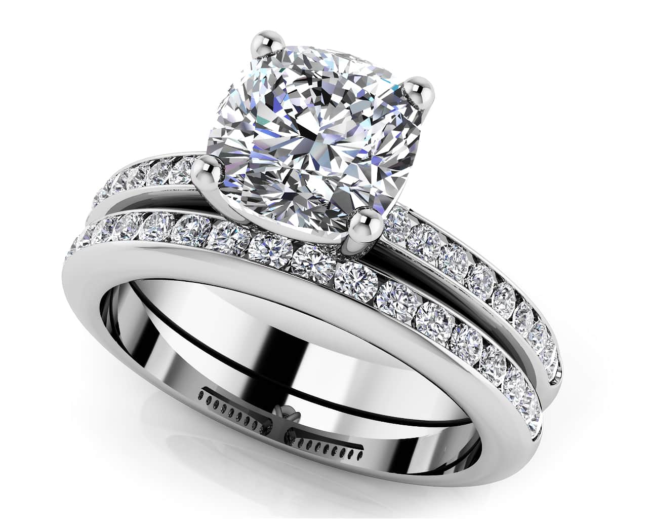 Lovely Cushion Cut Bridal Set Ring 0.94 Carat Total Weight
