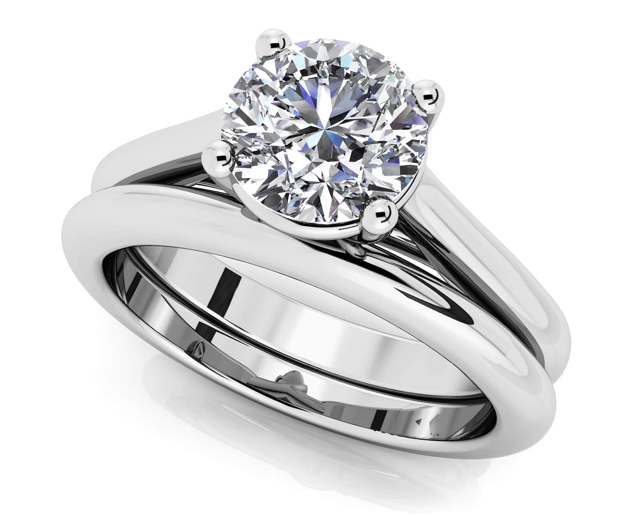 Round Diamond Cathedral Bridal Set Ring