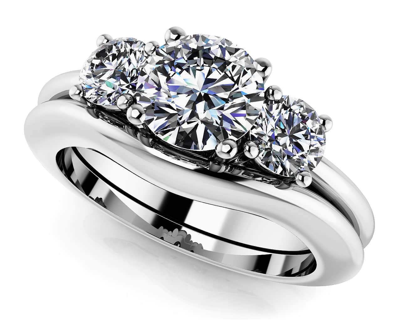 Everlasting Three Stone Wedding Set Ring 1.17 Carat Total Weight